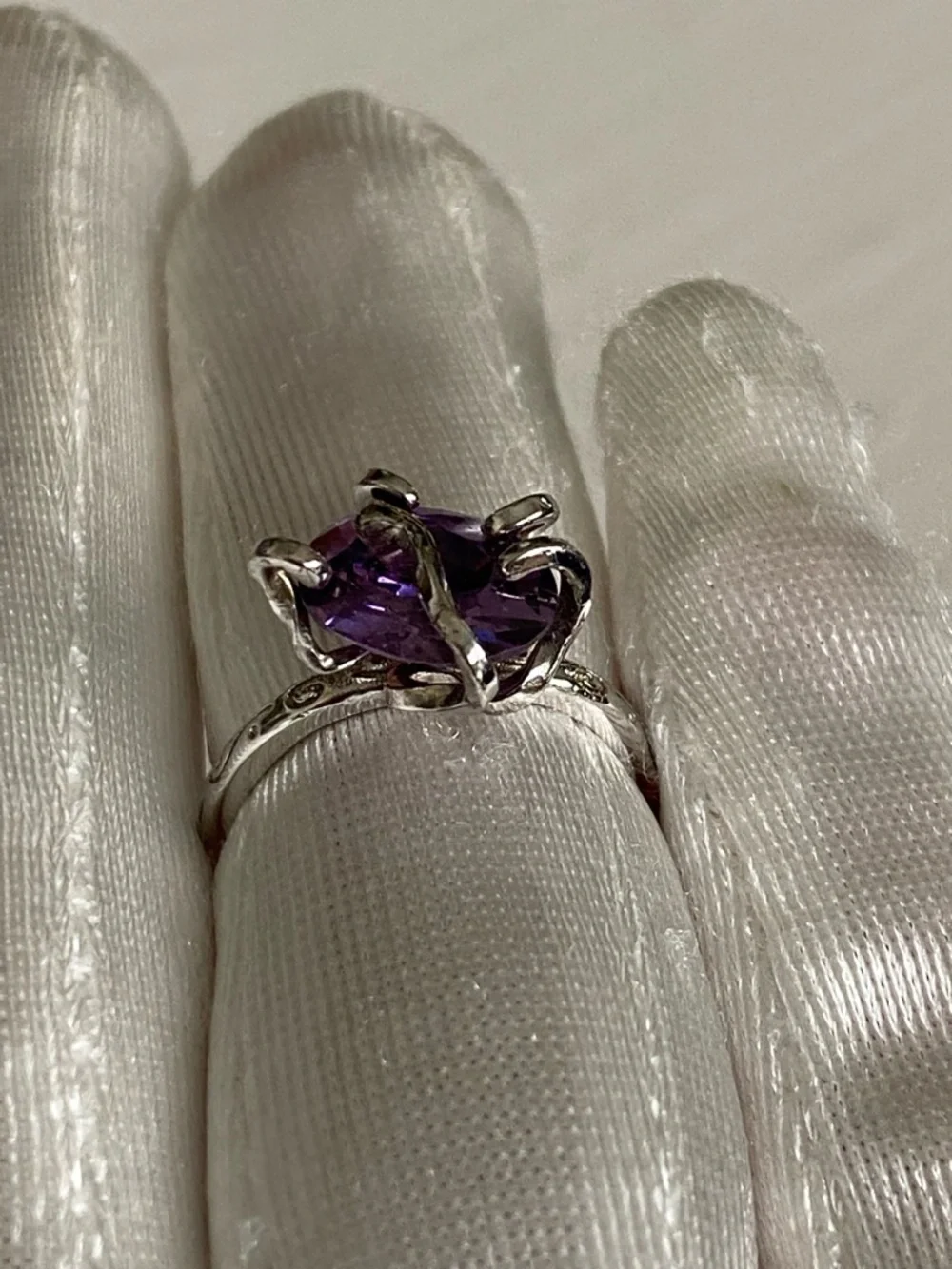 925 Sterling Silver Amethyst Cocktail Ring Serpent Prong Adjustable Ring 2 Ct